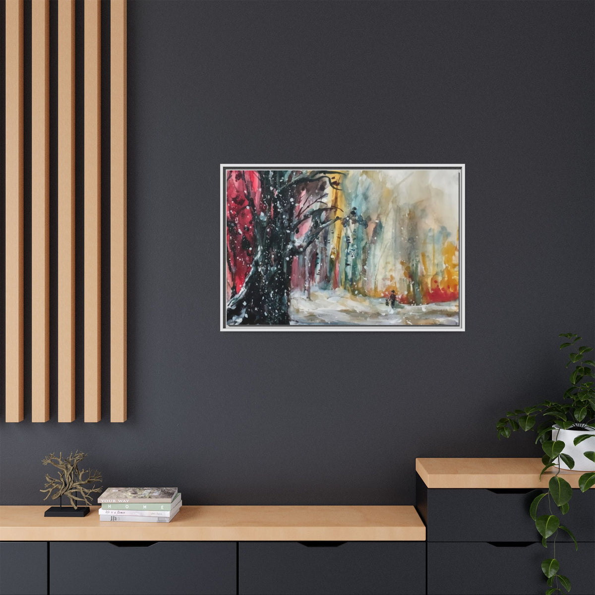 Forest Winter Walk Scene Framed Matte Canvas, | Multi-Color Wall Art