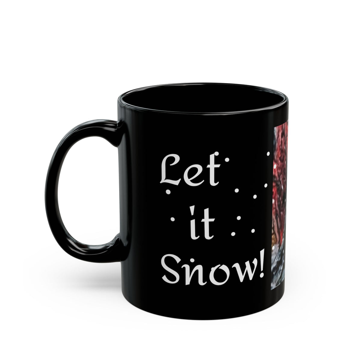 Winter Forest Painting Mug | Snowy Tree Landscape on Black Ceramic