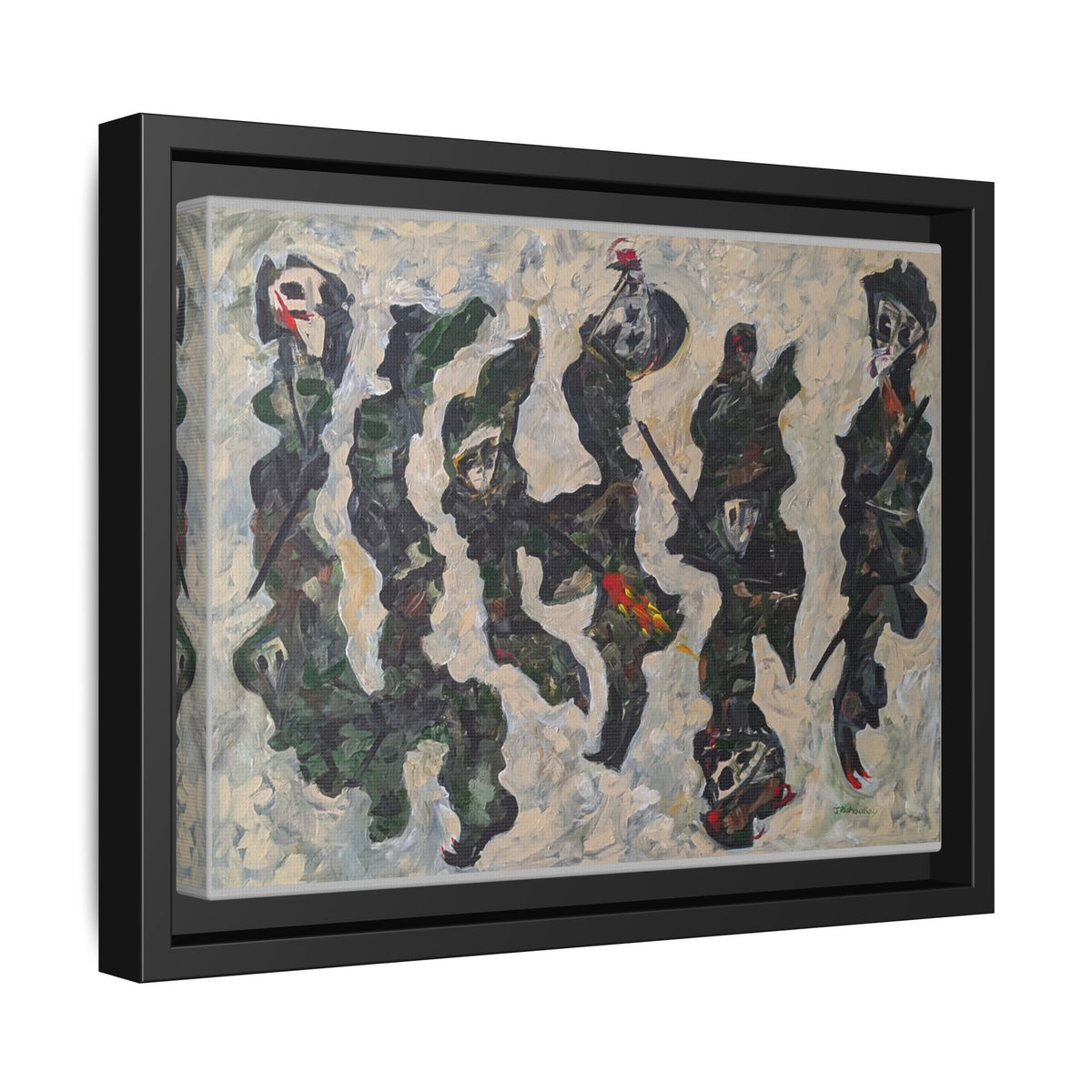 Abstract Military Figurative Matte Canvas Framed Wall Art — Multi‑Color