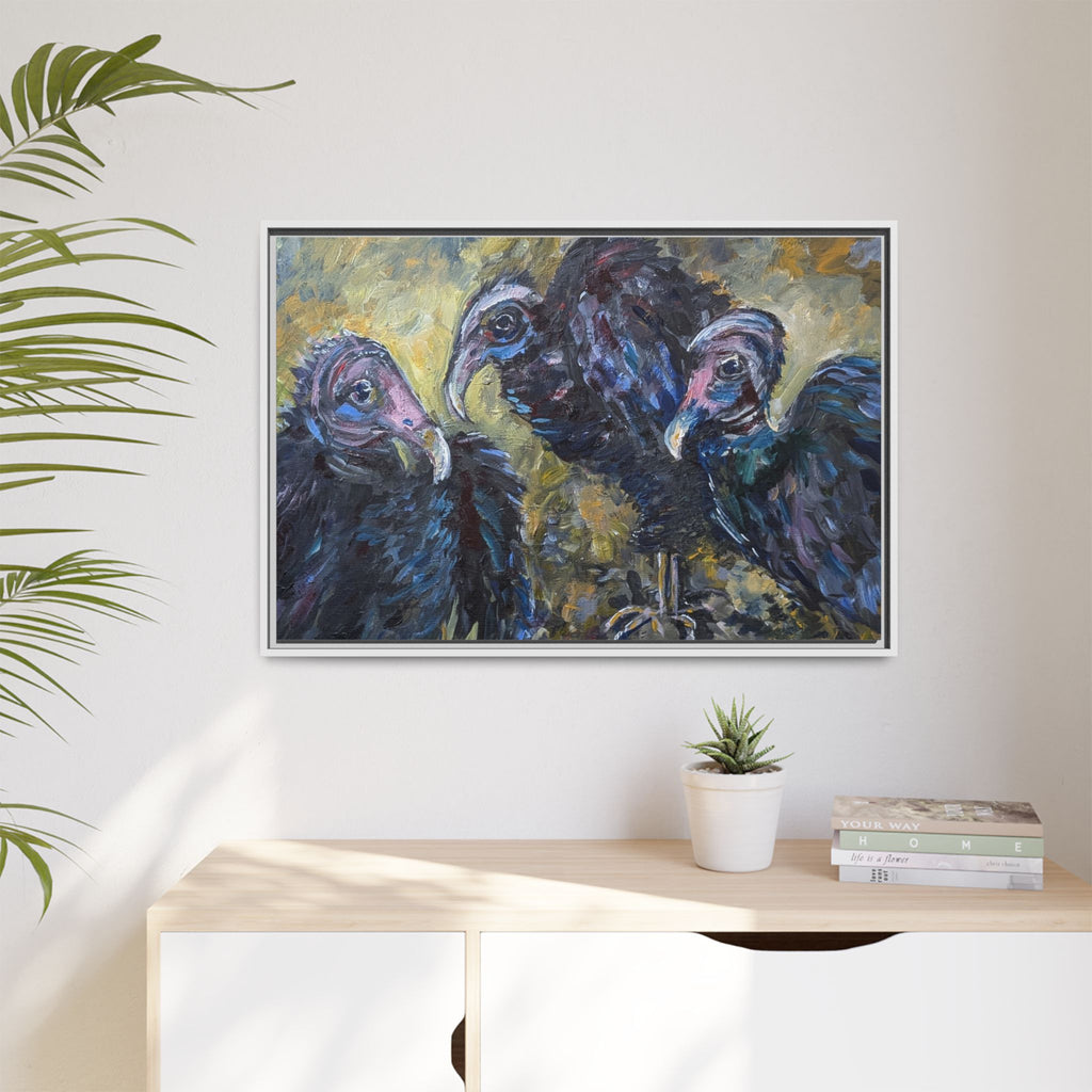 3 Vultures Painting  Framed Matte Canvas