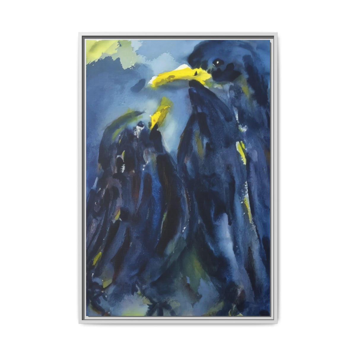 Framed Matte Canvas — Blue Raven Watercolor "Baby & Mother" Wall Art