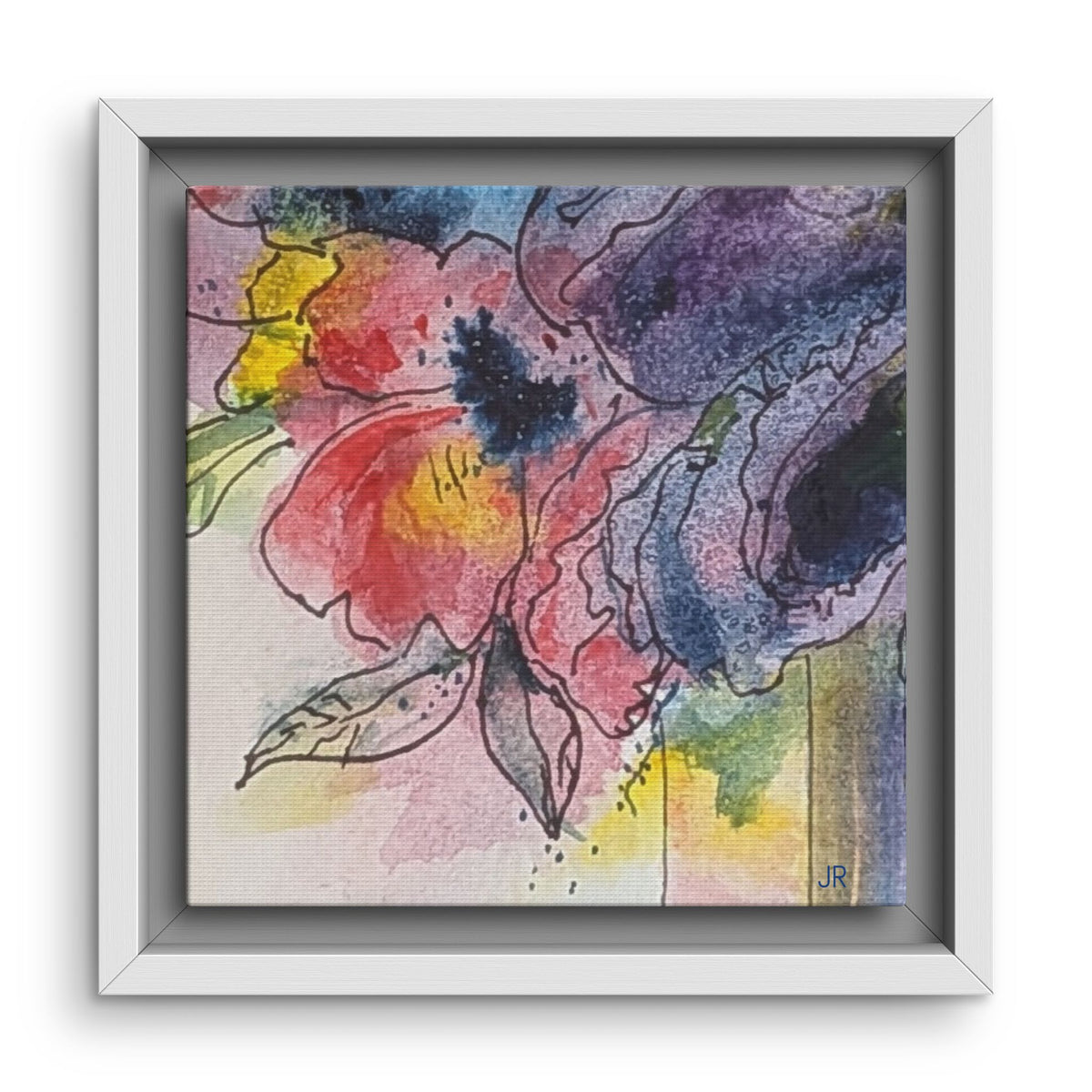 Framed Red Purple Floral Watercolor Canvas Print — Colorful Abstract Poppies