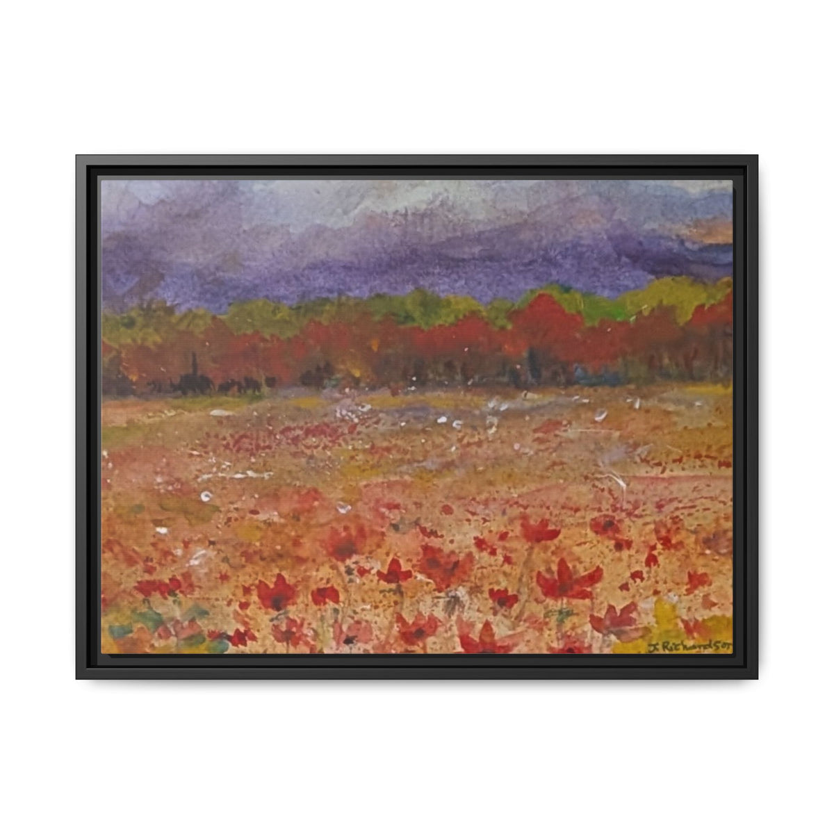 Framed Canvas Wall Art – Autumn Wildflower Meadow Landscape Painting