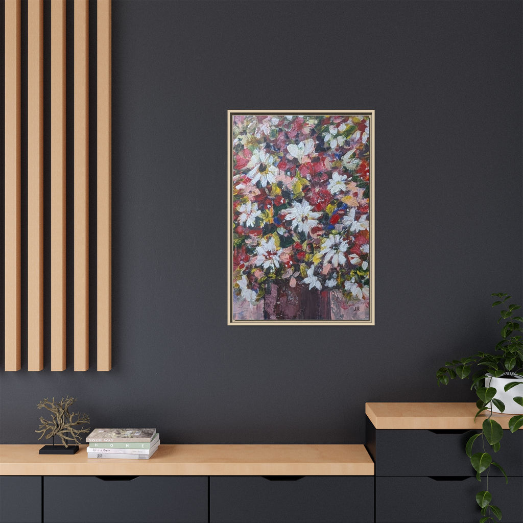 Daisies Floral Painting Matte Canvas Framed | Flower Art Wall Decor