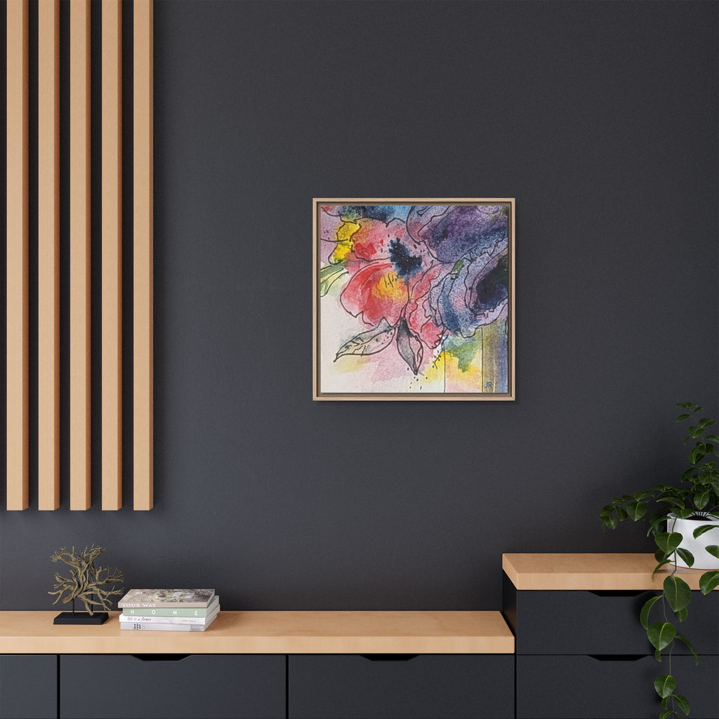 Framed Red Purple Floral Watercolor Canvas Print — Colorful Abstract Poppies