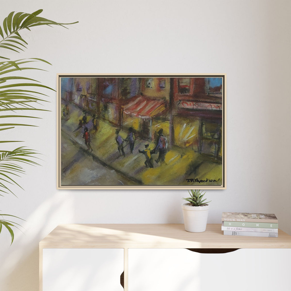 Framed Canvas Night Street Scene Pastel