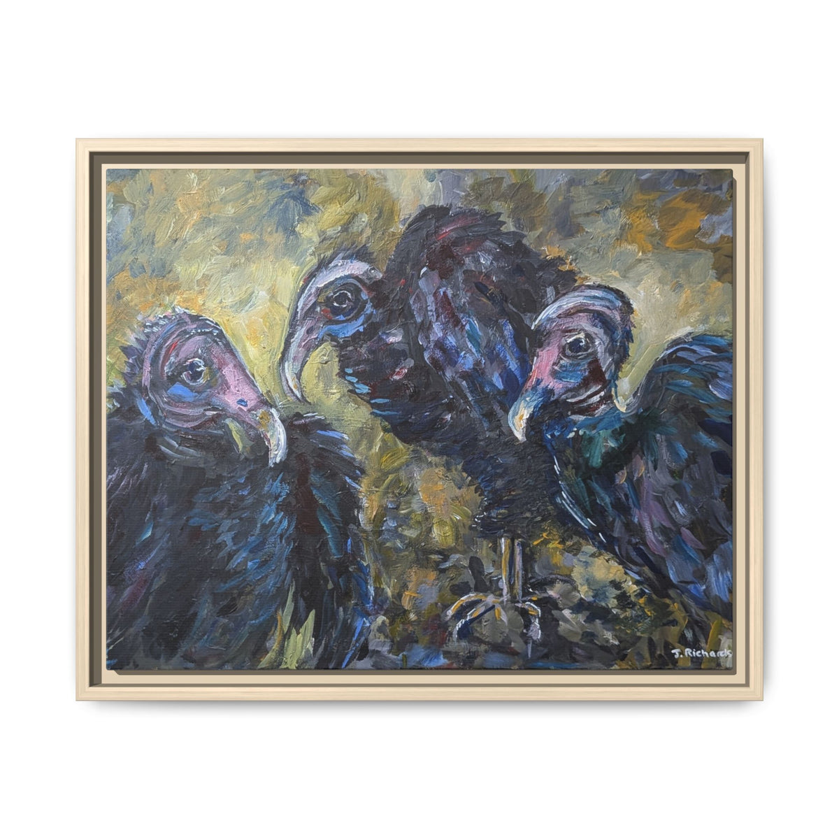 3 Vultures Painting  Framed Matte Canvas