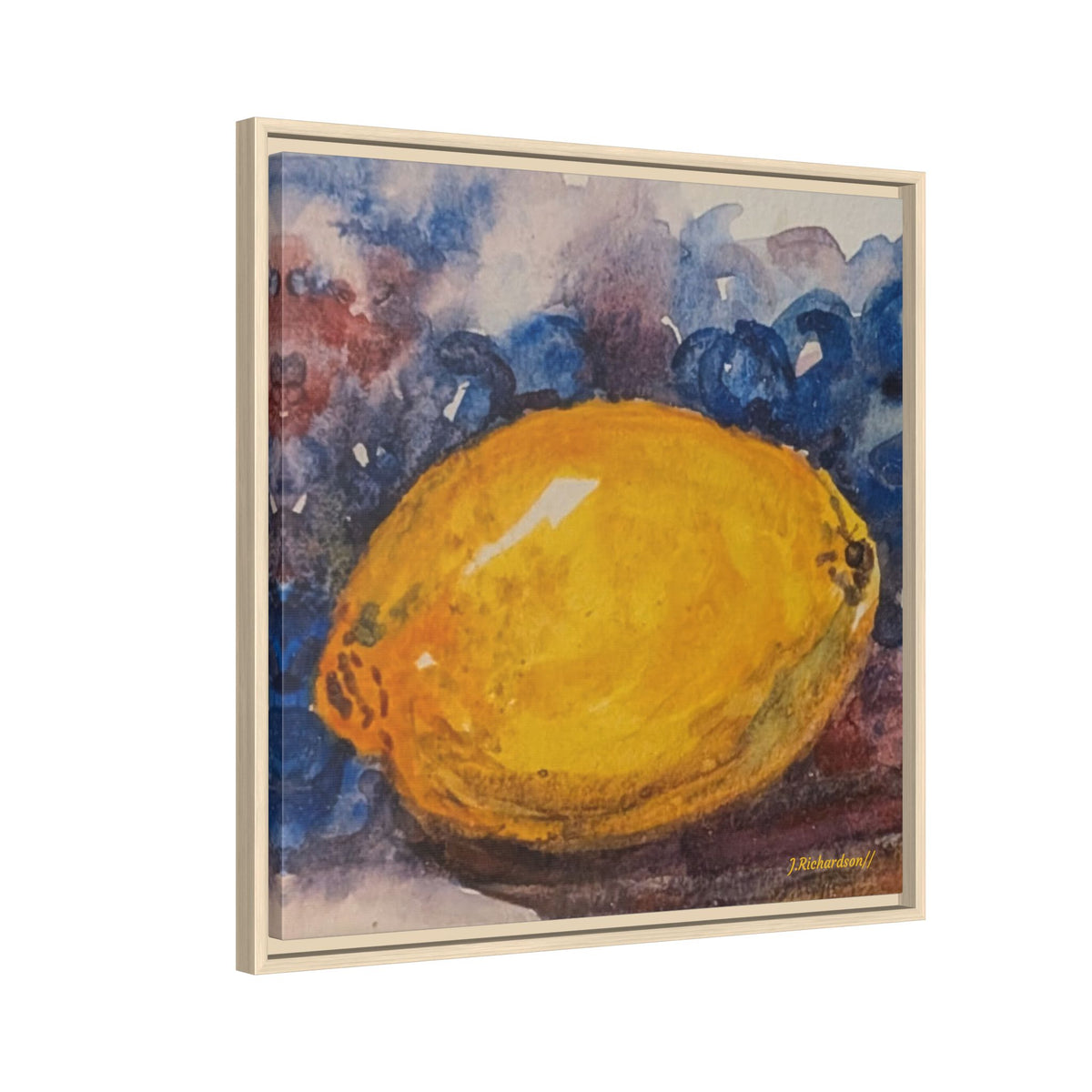 Lemon Grapes Pastel Painting Framed Matte Canvas