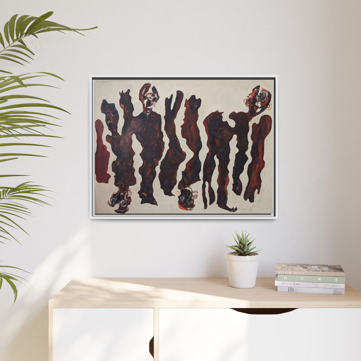 Abstract Figure Matte Canvas Framed Art — Dark Red Organic Shapes