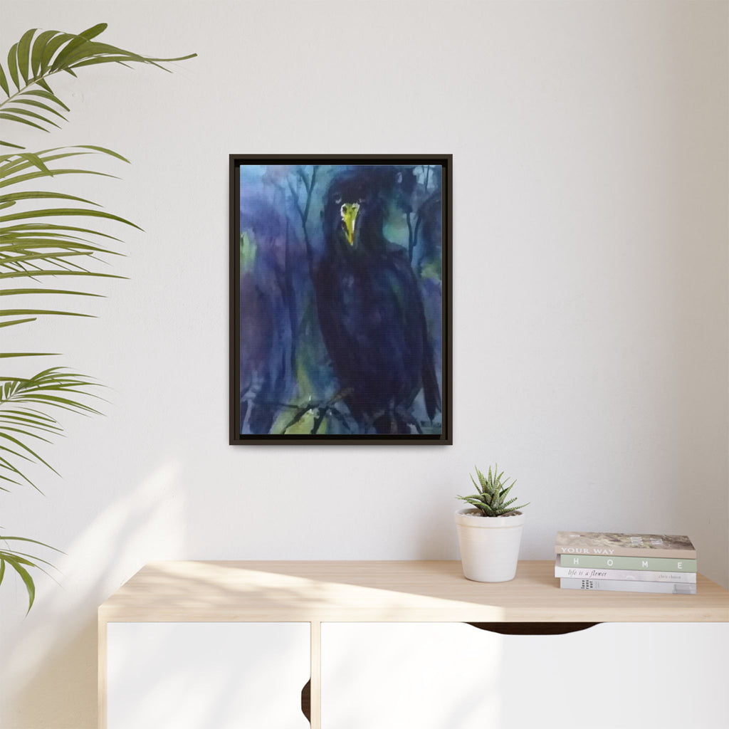 Framed Matte Canvas Print — Moody Black Raven Artwork