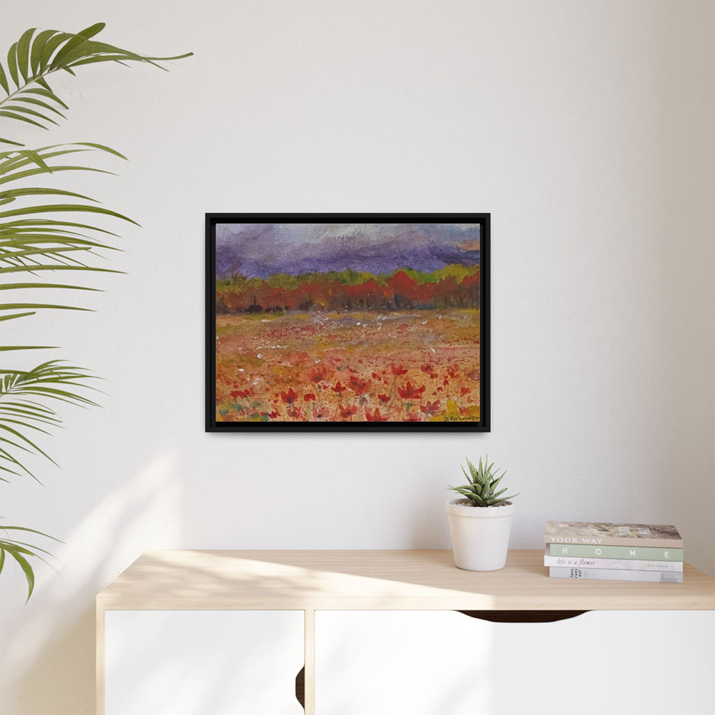 Framed Canvas Wall Art – Autumn Wildflower Meadow Landscape Painting