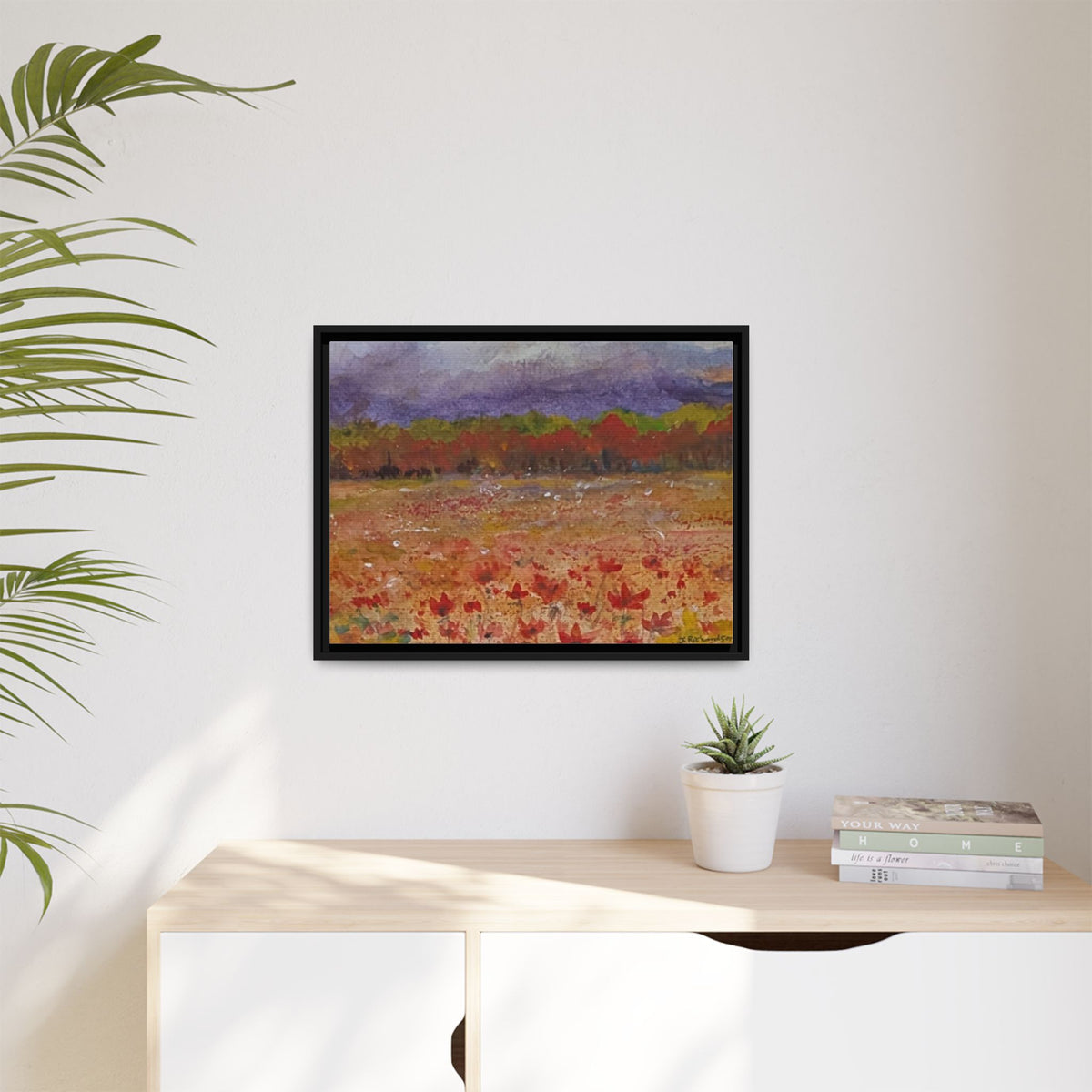 Framed Canvas Wall Art – Autumn Wildflower Meadow Landscape Painting