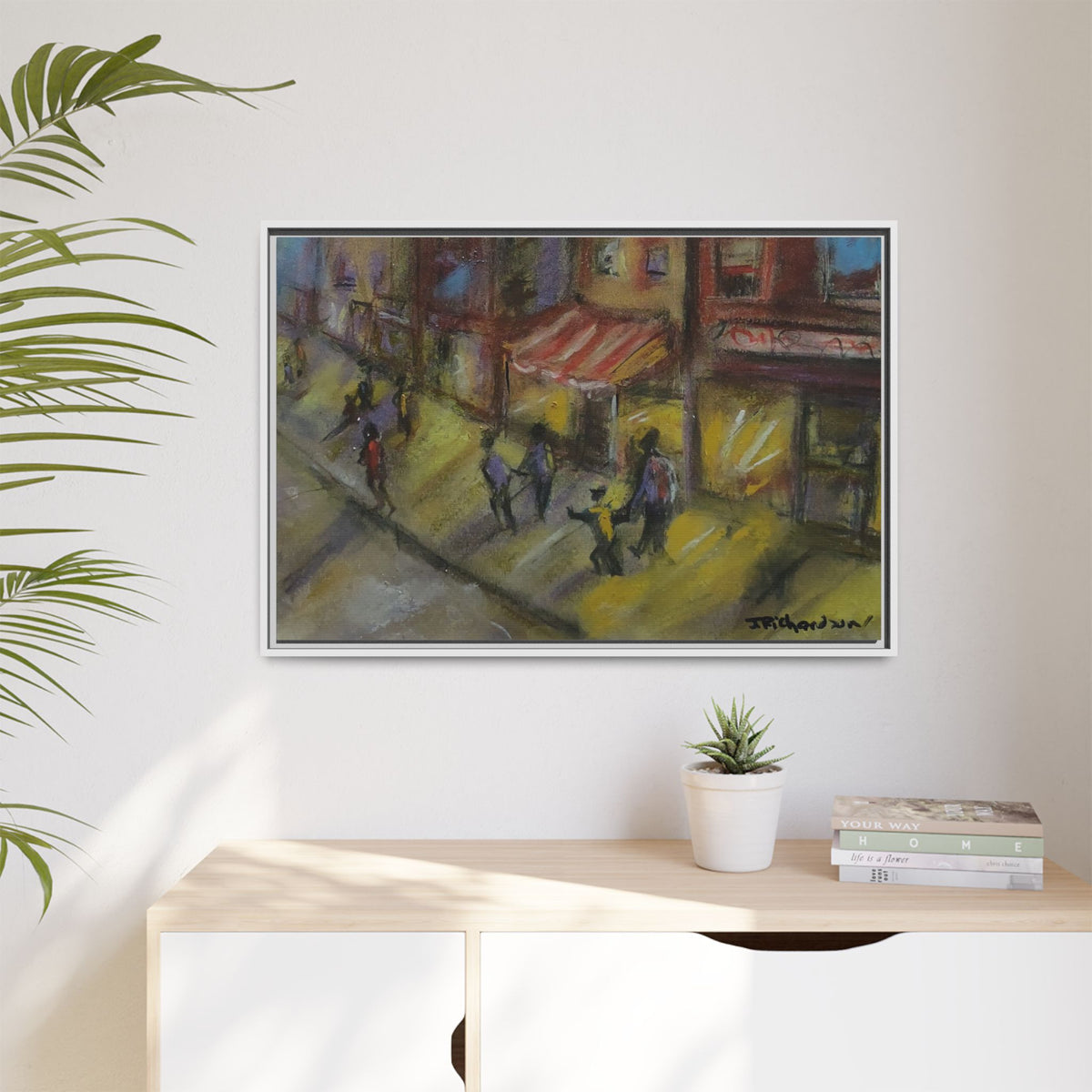 Framed Canvas Night Street Scene Pastel