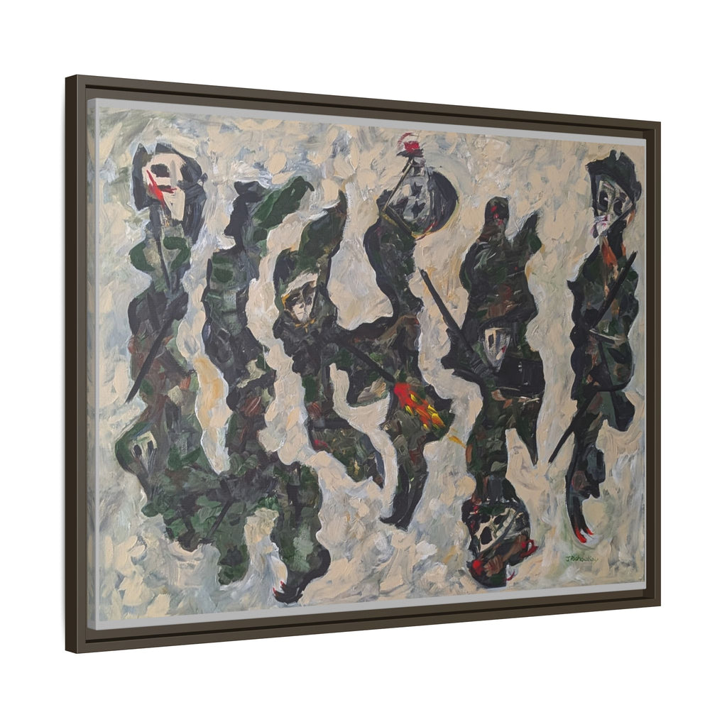Abstract Military Figurative Matte Canvas Framed Wall Art — Multi‑Color