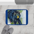 Black Bear Watercolor Bath Mat | Blue Border, Nature Wildlife