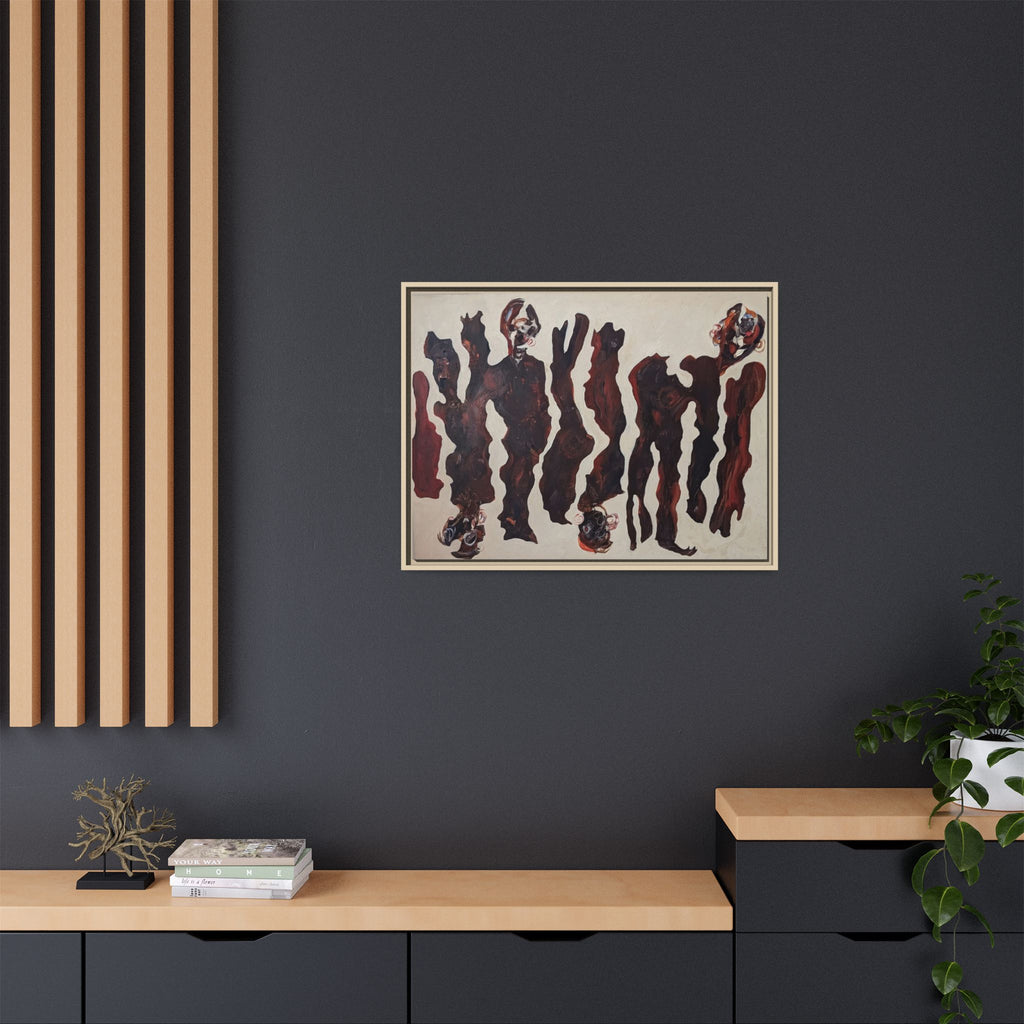 Abstract Figure Matte Canvas Framed Art — Dark Red Organic Shapes