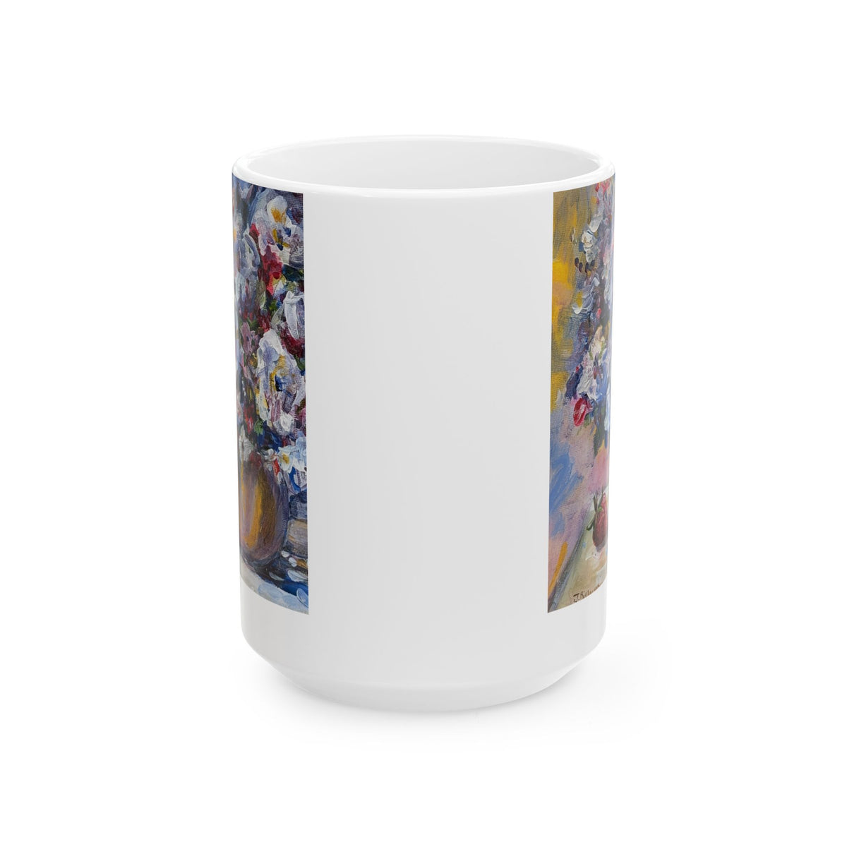 Floral + Strawberry Still Life Ceramic Mug – Impressionist Bouquet Coffee Cup (11oz & 15oz)