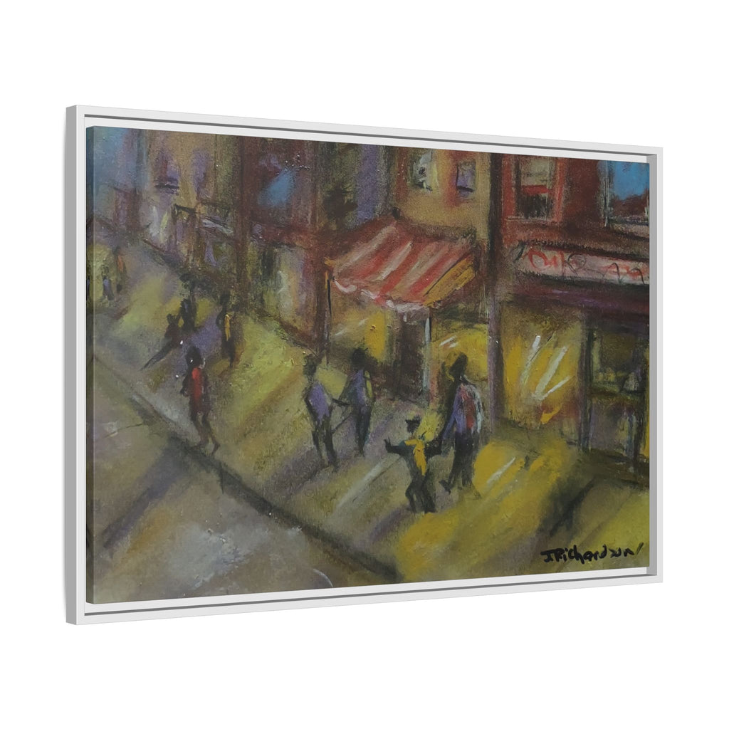 Framed Canvas Night Street Scene Pastel