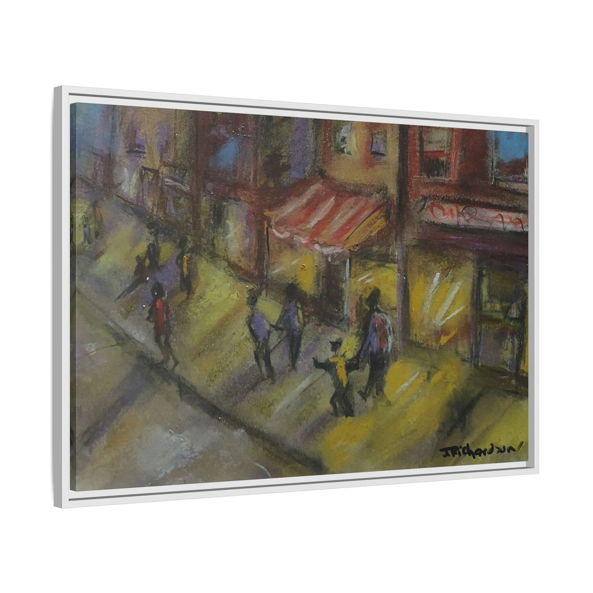 Framed Canvas Night Street Scene Pastel