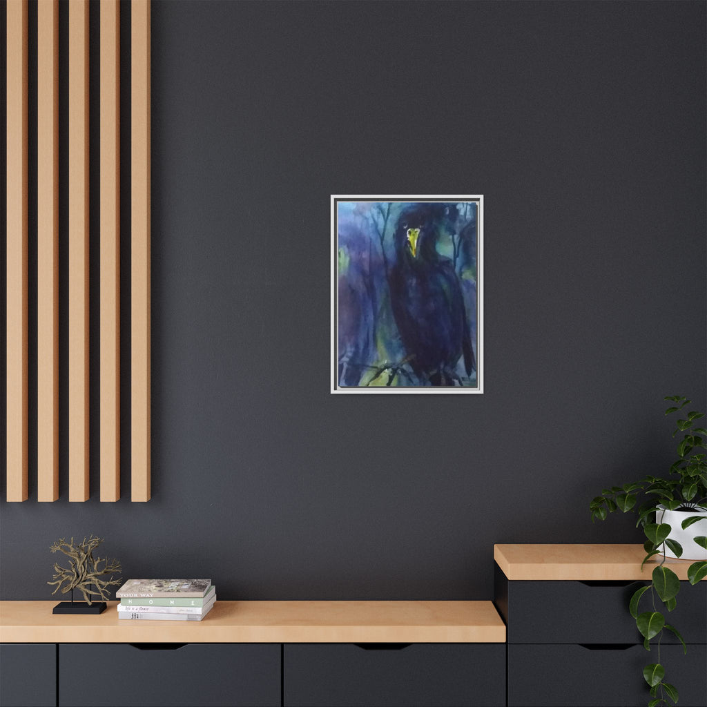 Framed Matte Canvas Print — Moody Black Raven Artwork