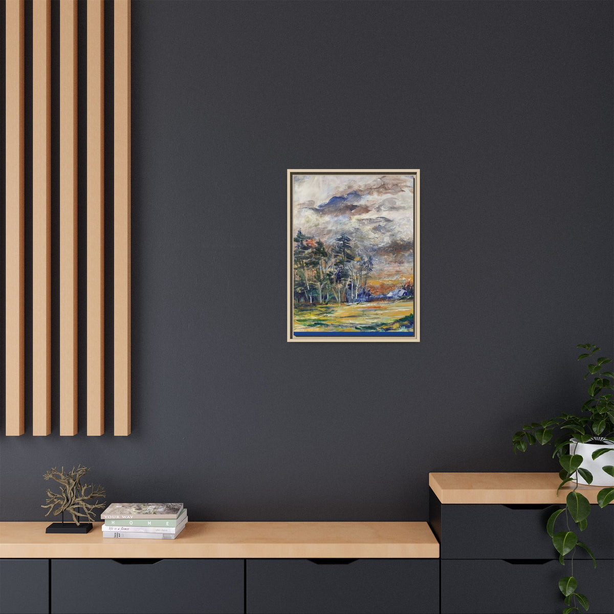 Framed Matte Canvas Landscape Print — Abstract Forest Meadow Wall Art
