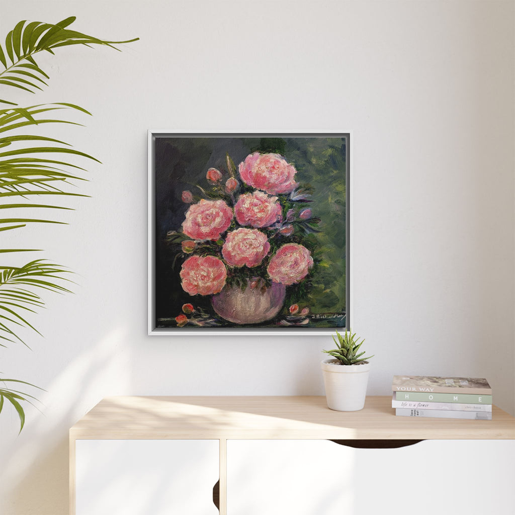 Copy of Framed Floral Canvas Wall Art — Pink Peonies in Vase