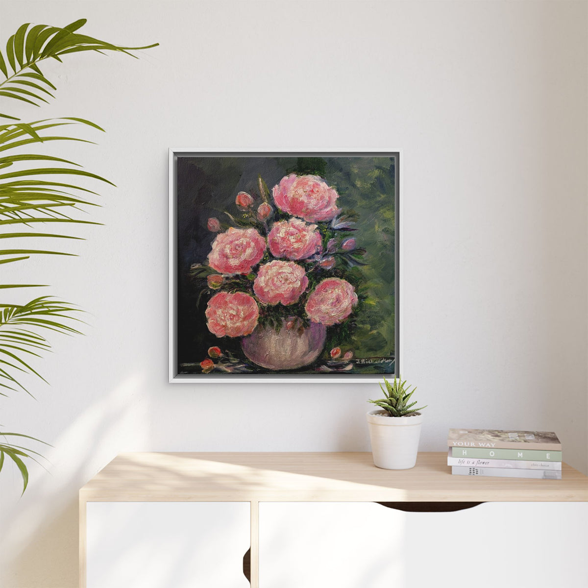 Copy of Framed Floral Canvas Wall Art — Pink Peonies in Vase