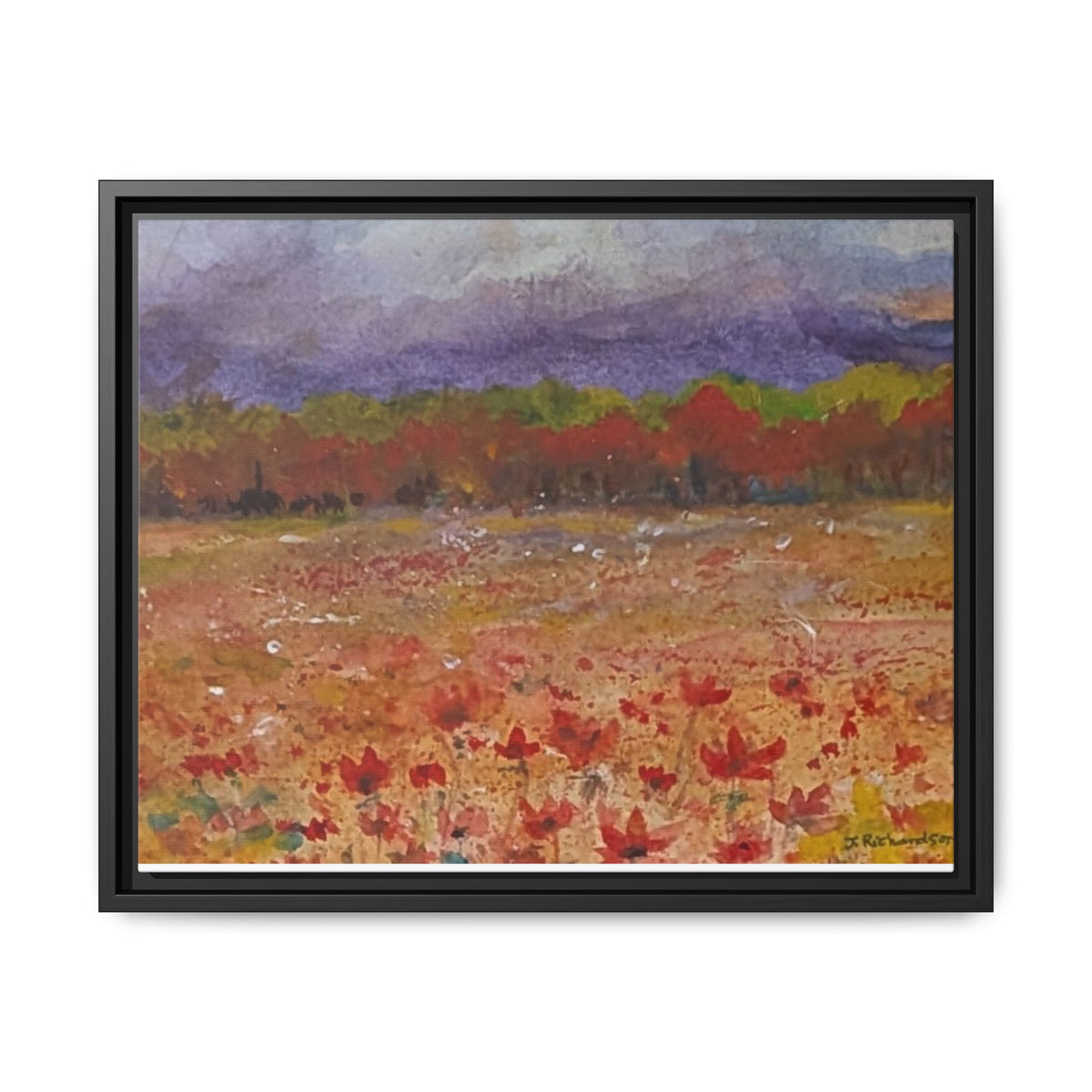 Framed Canvas Wall Art – Autumn Wildflower Meadow Landscape Painting