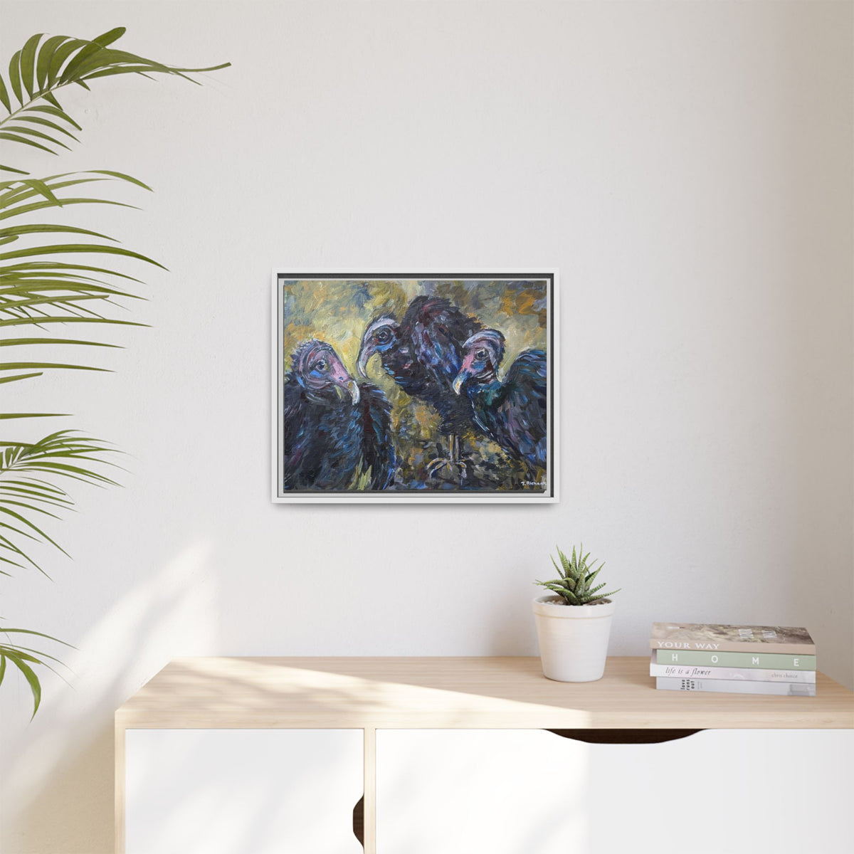 3 Vultures Painting  Framed Matte Canvas