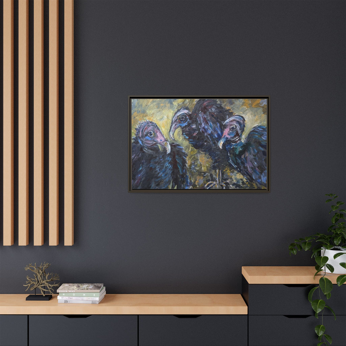 3 Vultures Painting  Framed Matte Canvas