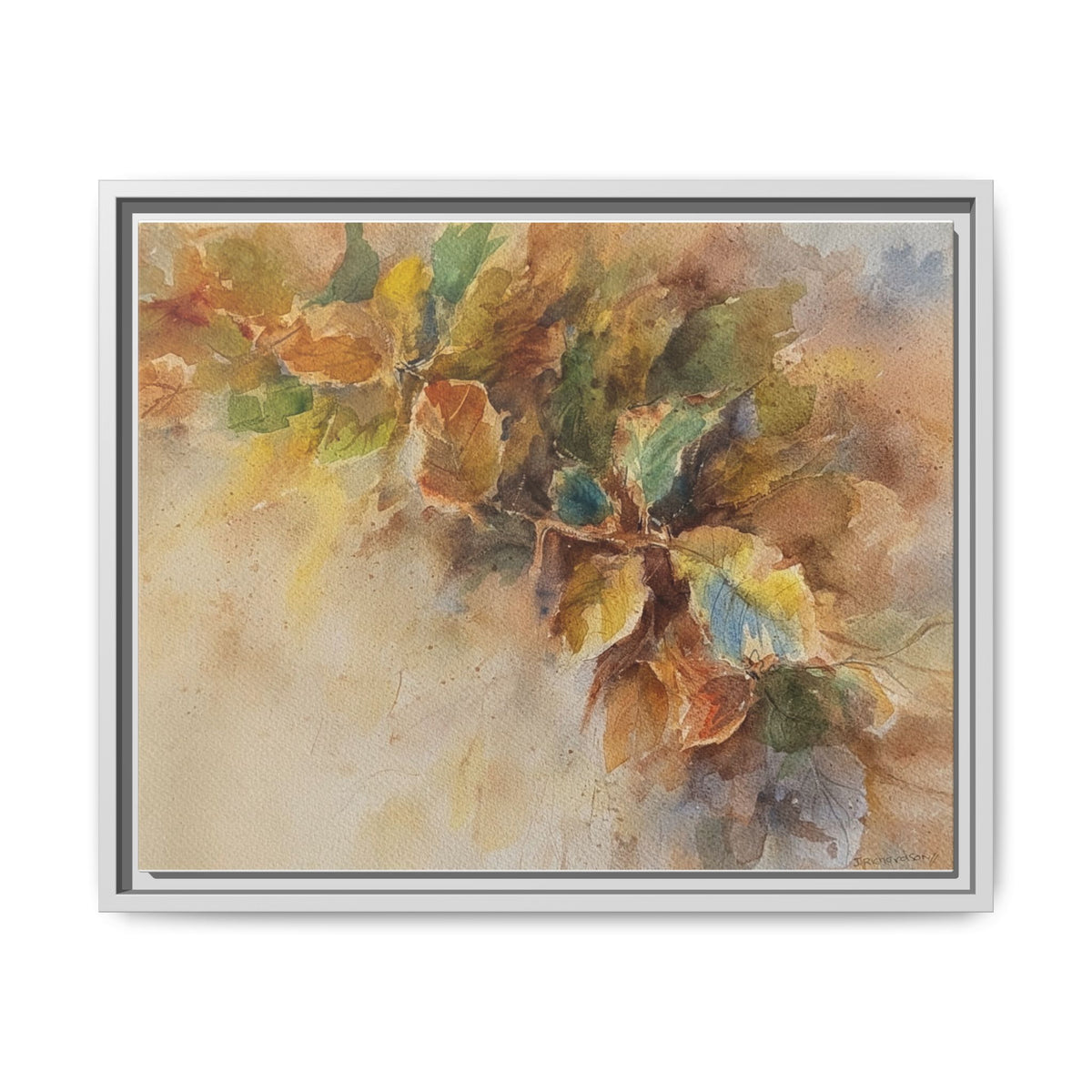 Framed  Autumn Leaves Matte Canvas Watercolor