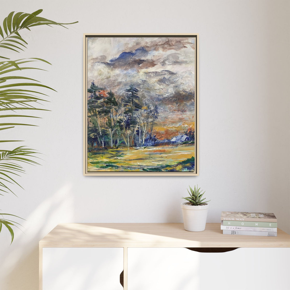 Framed Matte Canvas Landscape Print — Abstract Forest Meadow Wall Art