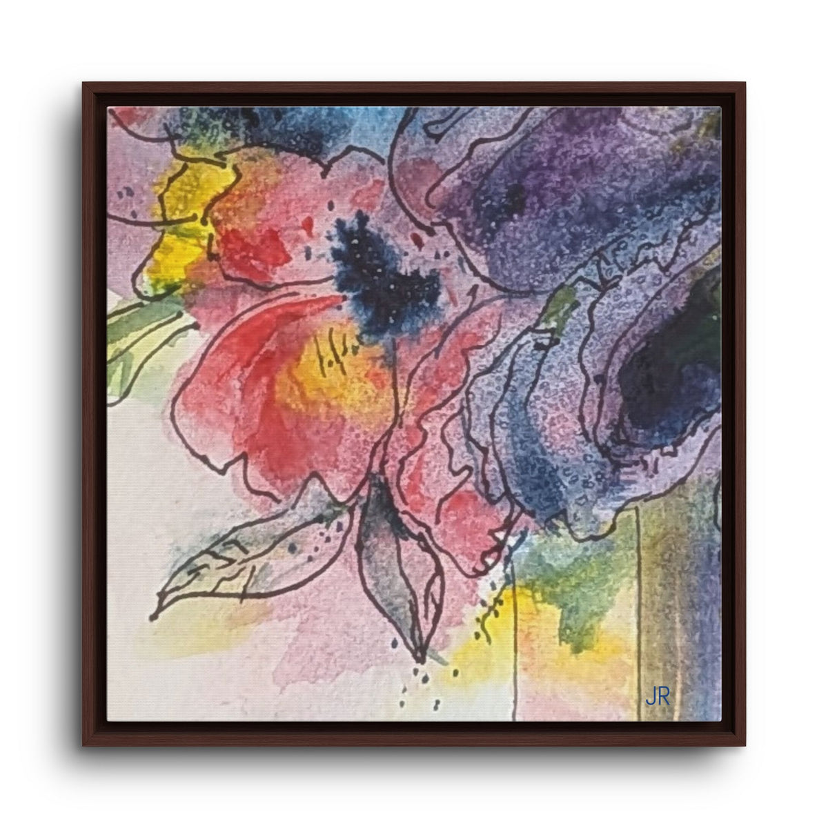 Framed Red Purple Floral Watercolor Canvas Print — Colorful Abstract Poppies