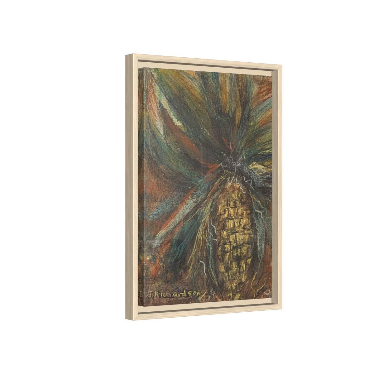 Forgotten Corn Husk Framed Canvas — Tropical Pineapple Matte Wall Art
