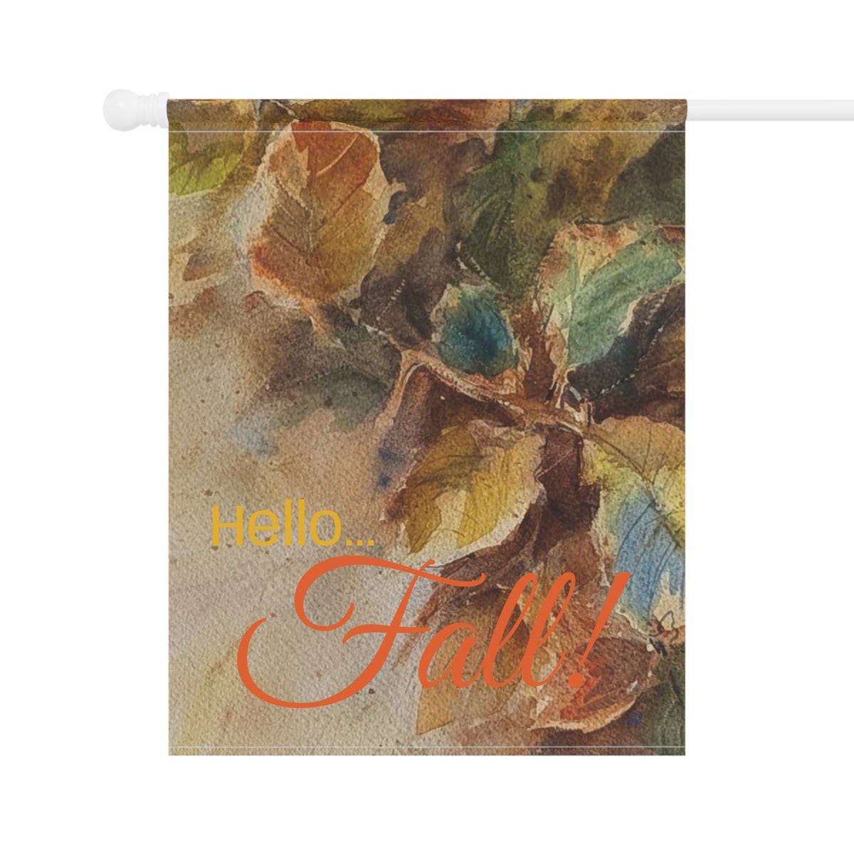 Fall Garden Flag – "Hello Fall" Watercolor Leaves Garden Banner