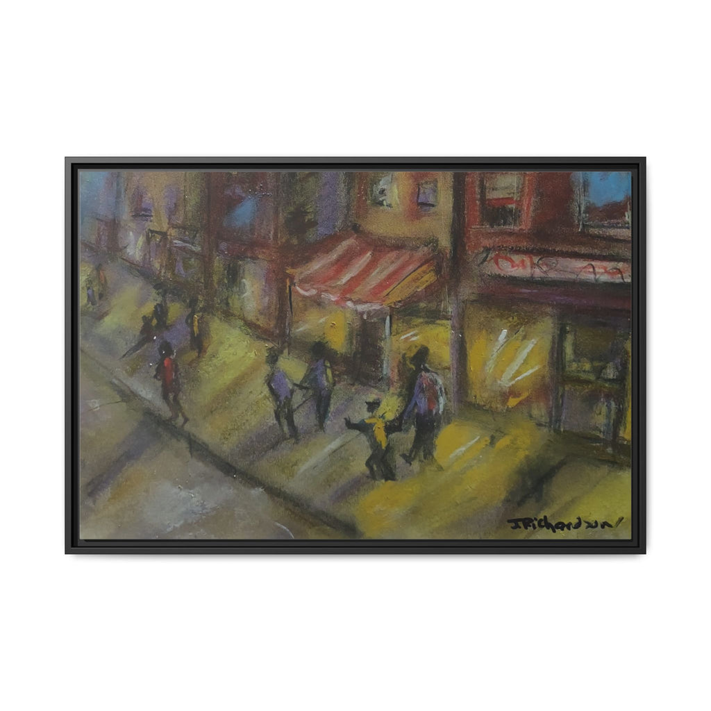 Framed Canvas Night Street Scene Pastel