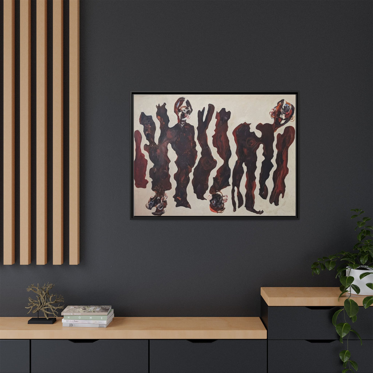 Abstract Figure Matte Canvas Framed Art — Dark Red Organic Shapes