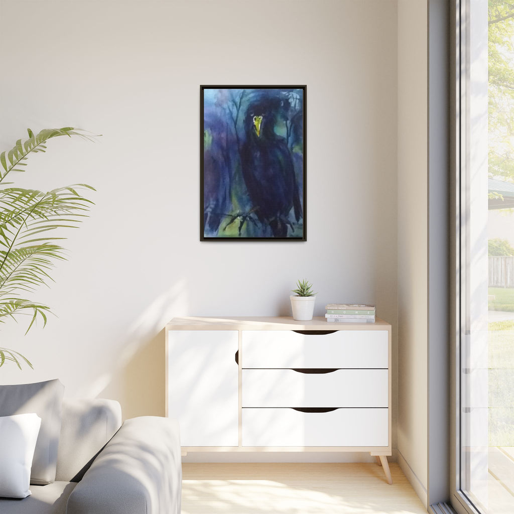 Framed Matte Canvas Print — Moody Black Raven Artwork