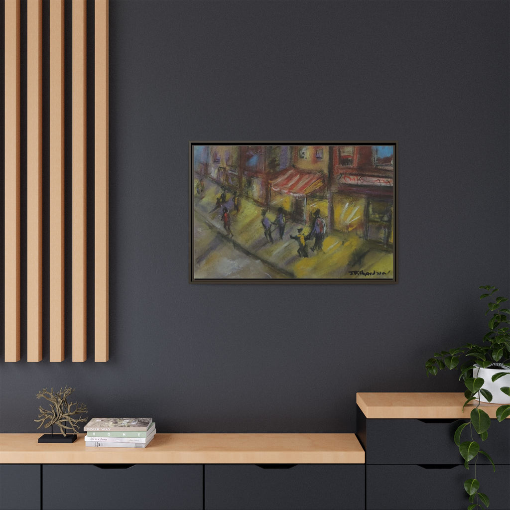 Framed Canvas Night Street Scene Pastel