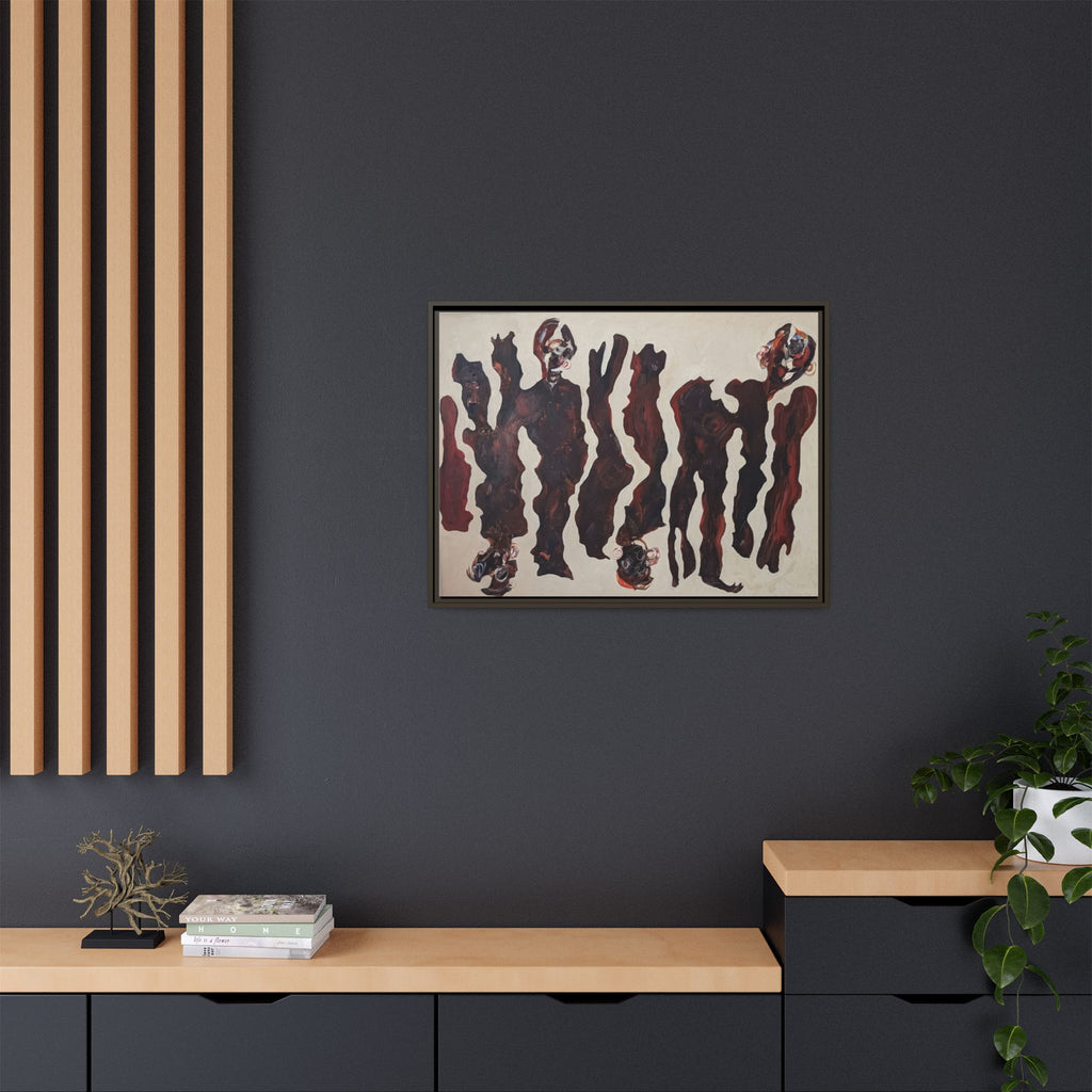 Abstract Figure Matte Canvas Framed Art — Dark Red Organic Shapes