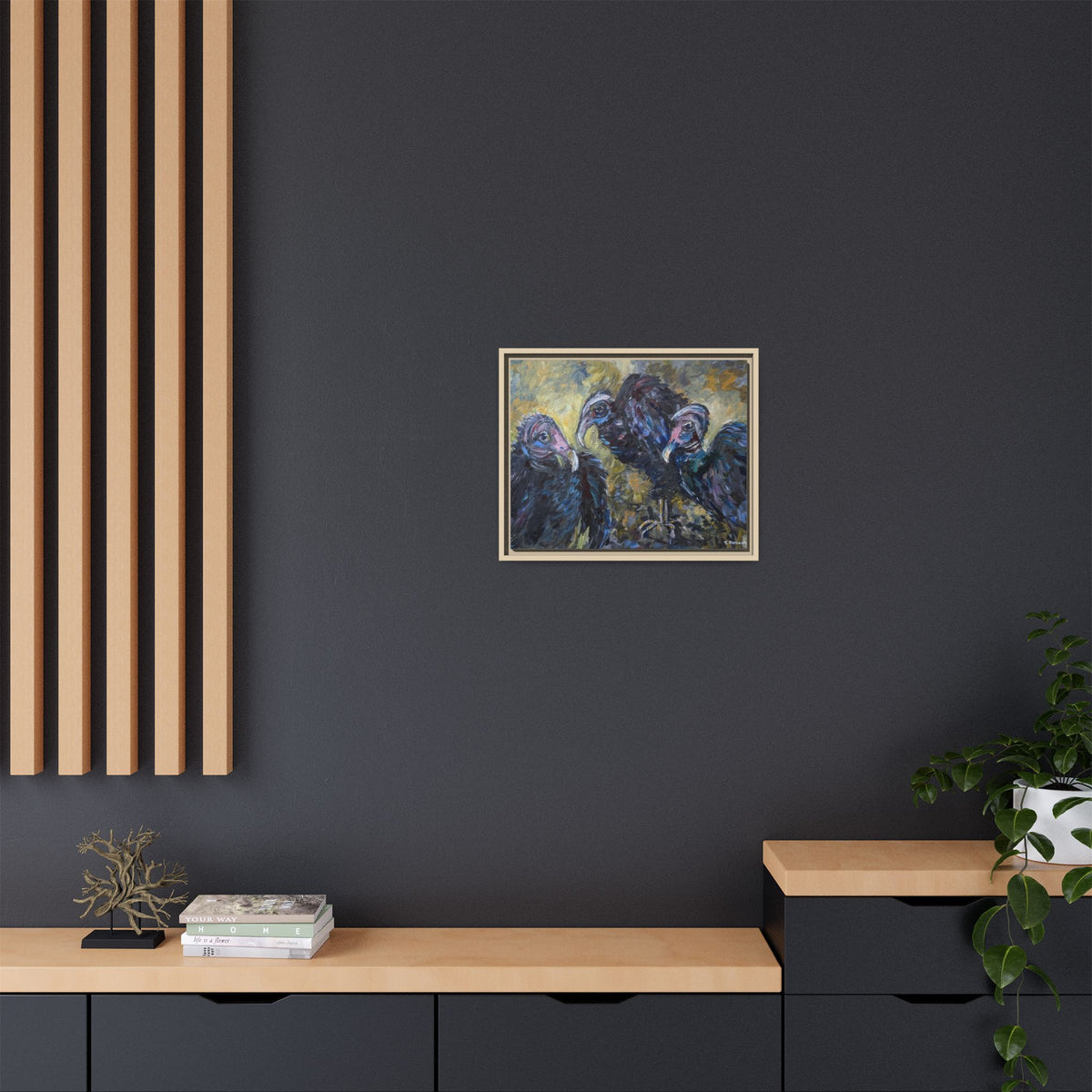 3 Vultures Painting  Framed Matte Canvas