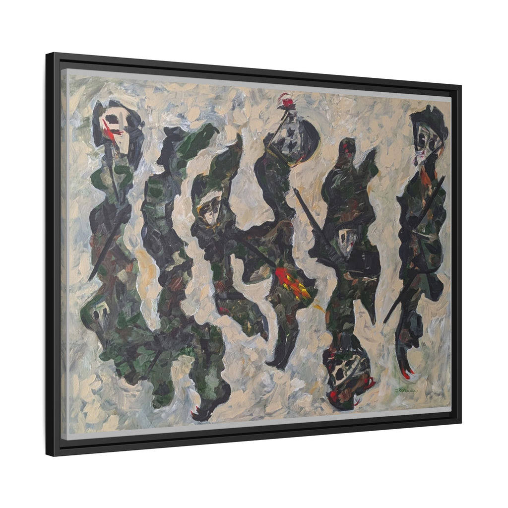 Abstract Military Figurative Matte Canvas Framed Wall Art — Multi‑Color