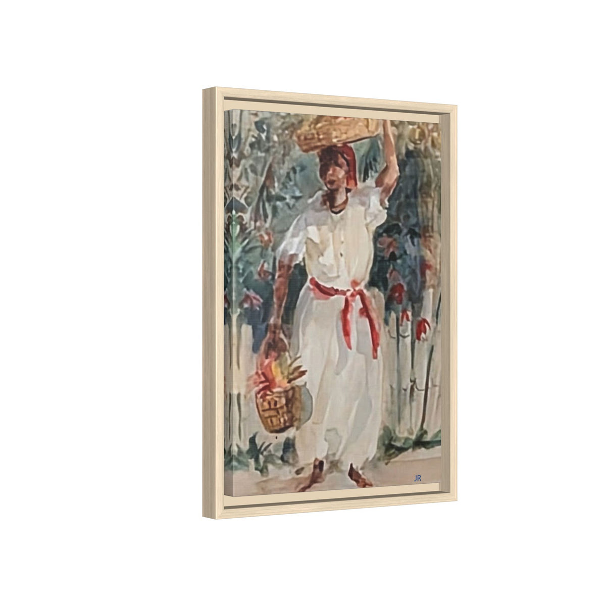 Tropical Market Woman Framed Watercolor Wall Art