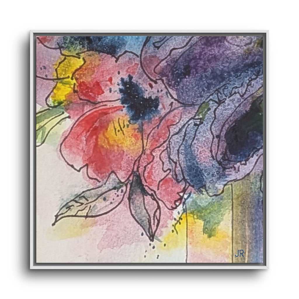 Framed Red Purple Floral Watercolor Canvas Print — Colorful Abstract Poppies