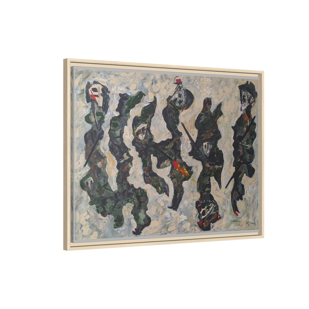 Abstract Military Figurative Matte Canvas Framed Wall Art — Multi‑Color