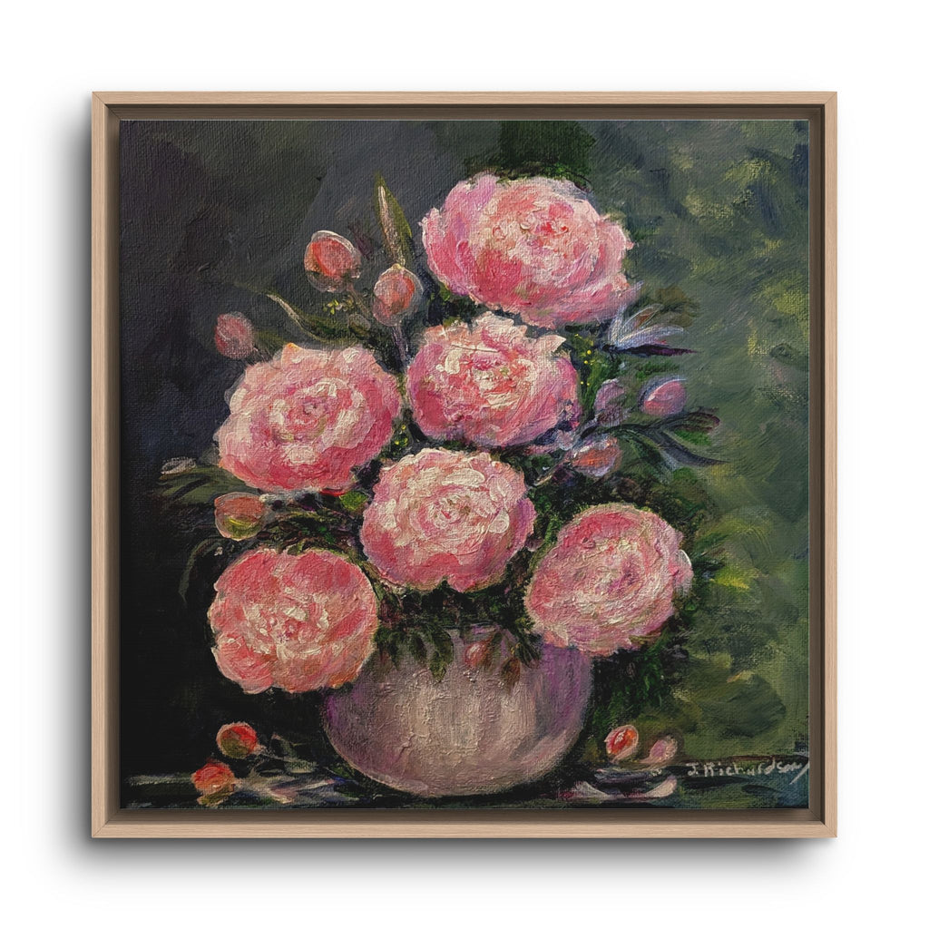 Copy of Framed Floral Canvas Wall Art — Pink Peonies in Vase